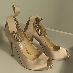 Beige Satin Stilletos